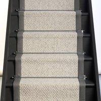 RainbowHome Herringbone Mirage Grey Stair Runner with 100% Cotton Grey Border | Size: 50 cm x 600 cm