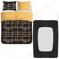 Grace Double Brushed Reversible Duvet Cover Set with Fitted Sheet in Gold | Size: Super King