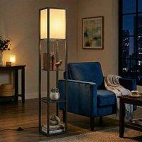 HOMCOM Floor Lamp with 3-Tier Storage Shelf for Home Office in Black