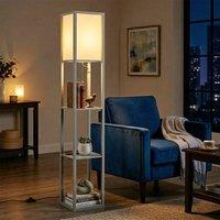 HOMCOM Floor Lamp with 3-Tier Storage Shelf for Home Office in Grey