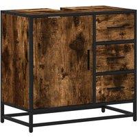 Berkfield Home Bathroom Sink Cabinet Smoked Oak 65x33x60 cm Engineered Wood in Brown | Size: 65 x 33 x 60 cm