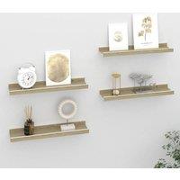 Berkfield Home Wall Shelves 4 pcs White & Sonoma Oak 40x9x3 cm in Natural | Size: 40 x 9 x 3 cm
