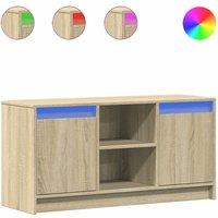Berkfield Home TV Cabinet with LED Sonoma Oak 100x34x50 cm Engineered Wood in Light Brown | Size: 100 x 34 x 50 cm
