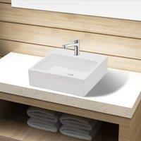 Berkfield Home Ceramic Bathroom Sink Basin with Faucet Hole White Square