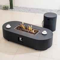 MIMO Outdoor Unique Design Gas Fire Pit Table with Functional Side Table in Grey | Size: 1 Pack