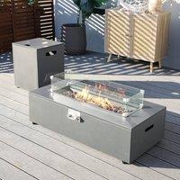 MIMO Outdoor Rectangular Gas Fire Pit Table with Multi-Use Side Table in Grey | Size: 1 Pack