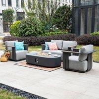 MIMO Outdoor 4-Seater Aluminum Sofa Set with Terrafab Fire Pit Table in Grey | Size: 4 Person
