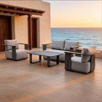MIMO Garden 4-Seater Aluminum Sofa Set with Teak Armrests, Coffee Table in Grey | Size: 4 Person