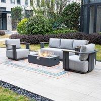 MIMO 5-Seater Garden Aluminum Teak Armrest Sofa Set with Iron Firepit Table in Grey | Size: 1 Pack