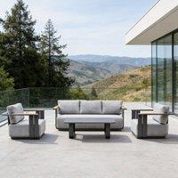 MIMO Garden 5-Seater Aluminum Sofa Set with Teak Armrests, Coffee Table in Grey | Size: 1 Pack