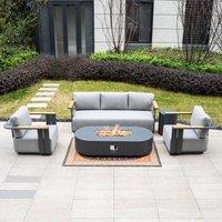 MIMO Outdoor 5-Seater Aluminum Sofa Set with Terrafab Fire Pit Table in Grey | Size: 1 Pack