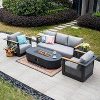 MIMO Garden Full Aluminum Rope Weave Sofa Set with Terrafab Fire Pit Table in Grey | Size: 1 Pack