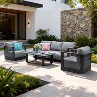 MIMO Garden Full Aluminum Rope Weave Sofa Set with Coffee Table in Grey | Size: 1 Pack