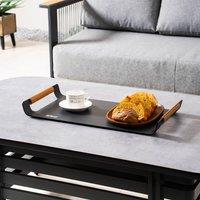MIMO Garden Aluminum Tray with Teak Handles, Outdoor Food Drinks Tray in Grey | Size: 1 Pack