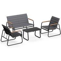 Gymax 4PCS Outdoor Furniture Set With Outside Lawn Chairs Glass Coffee Table in Grey