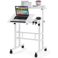 Costway Standing Computer Desk Mobile Sit to Stand Desk Laptop Cart in White