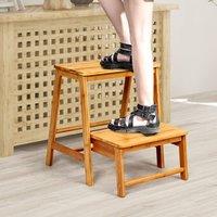 CASART Foldable Step Stool Bamboo Footstool w/ 2 Steps Ladder Display Rack in Natural