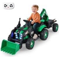 Gymax 4 in 1 Ride on Tractor Excavator & Bulldozer 12V Electric Vehicle in Green