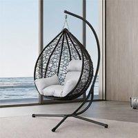 Nordara Garden Hanging Egg Swing Chair With Cushion & Stand Indoor Outdoor in Black
