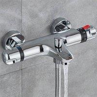 Nordara Chrome Thermostatic Shower Mixer Tap, Wall Mounted Bath Valve Bar in Silver