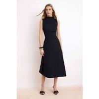WOVCOR Women's Asymmetric Ruched Sleeveless Midi Dress with Draped Waist in Black | Size: Medium