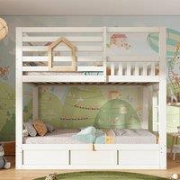 Merax White Kids Bunk Bed 3FT Wooden Cabin Bed with Hydraulic Storage | Size: Single