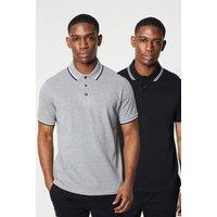 Maine Men's 2 Pack Pure Cotton Tipped Polo Shirts Black/Grey | Size: Medium