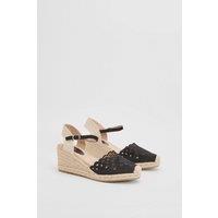 Oasis Women's Britany Cut Out Detail Faux Suede 2 Part Espadrille Wedges in Natural Black | Size: 6