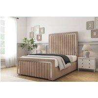 Comfort Beds Boston Chrome Naples Bed Frame - 50 Upholstered Headboard in Light Brown | Size: Small Double