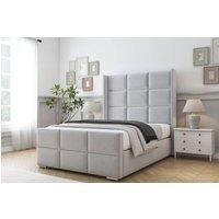 Comfort Beds Charlie Plush Bed Frame - 50 Upholstered Wingback Headboard in Silver | Size: Small Double