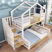 Merax White Single over Double Children's House Bunk Bed with Storage Stairs