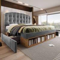 Matteo Velvet Grey 4ft6 Double Bed with Storage & Adjustable Headboard