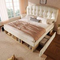 Matteo Velvet Double Bed Frame with Storage & Adjustable Headboard - Beige