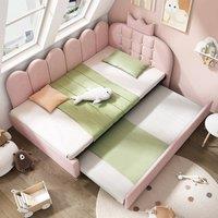Matteo Pink Velvet Crown Daybed with Pull-Out Trundle - 3FT Single Guest Bed