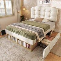 Merax 3ft Upholstered Single Bed with Drawers, Adjustable Headboard in Beige