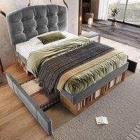 Merax 3ft Upholstered Single Bed with Drawers, Adjustable Headboard in Grey