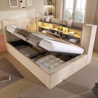 Merax 3FT Upholstered Storage Daybed Single Bed with LED & USB in Beige