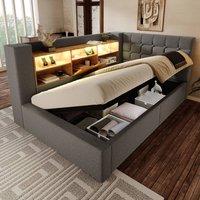 Merax 3FT Upholstered Storage Daybed Single Bed with LED & USB in Grey