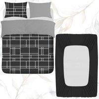 Grace Premium 4 Pack Microfiber Duvet Cover Set with Fitted Sheet in Black | Size: Double