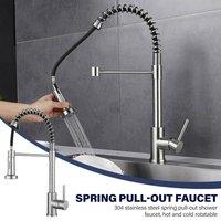 INMTFEI Spring Kitchen Sink Tap SUS 304 Stainless Steel Dual Spray in Silver