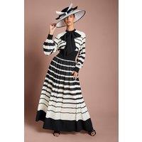 Coast Women's Lisa Tan Bow Neck Stripe Print Maxi Dress in Mono | Size: 14