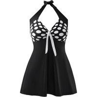MODISHION Women's Halter Neck Swimdress with Tie Front Detail in Jet Black | Size: Small