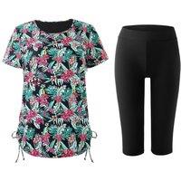 MODISHION Women's Stylish Swim Top & Capri Pants Set with Side Drawstring | Size: XL