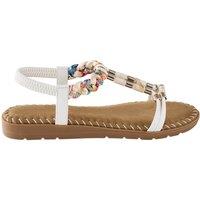 MODISHION Women's Bohemian Embellished T-Strap Sandals with Braided Detail in White | Size: 7