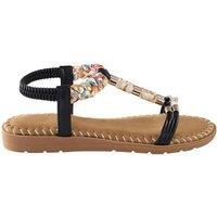 MODISHION Women's Bohemian Embellished T-Strap Sandals with Braided Detail in Black | Size: 6