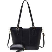 MODISHION Women's 2 Pcs Elegant PU Leather Tote Bag Set in Black