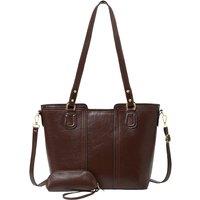 MODISHION Women's 2 Pcs Elegant PU Leather Tote Bag Set in Brown