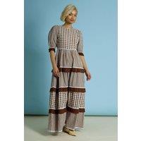 Neon Rose Women's Cotton Gingham Tiered Maxi Dress in Brown | Size: Medium