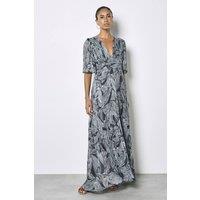 Apricot Women's Floral Chiffon Shimmer Maxi Dress in Navy | Size: 14