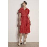 Apricot Women's Cotton Floral Embroidered Midi Dress in Red | Size: 8